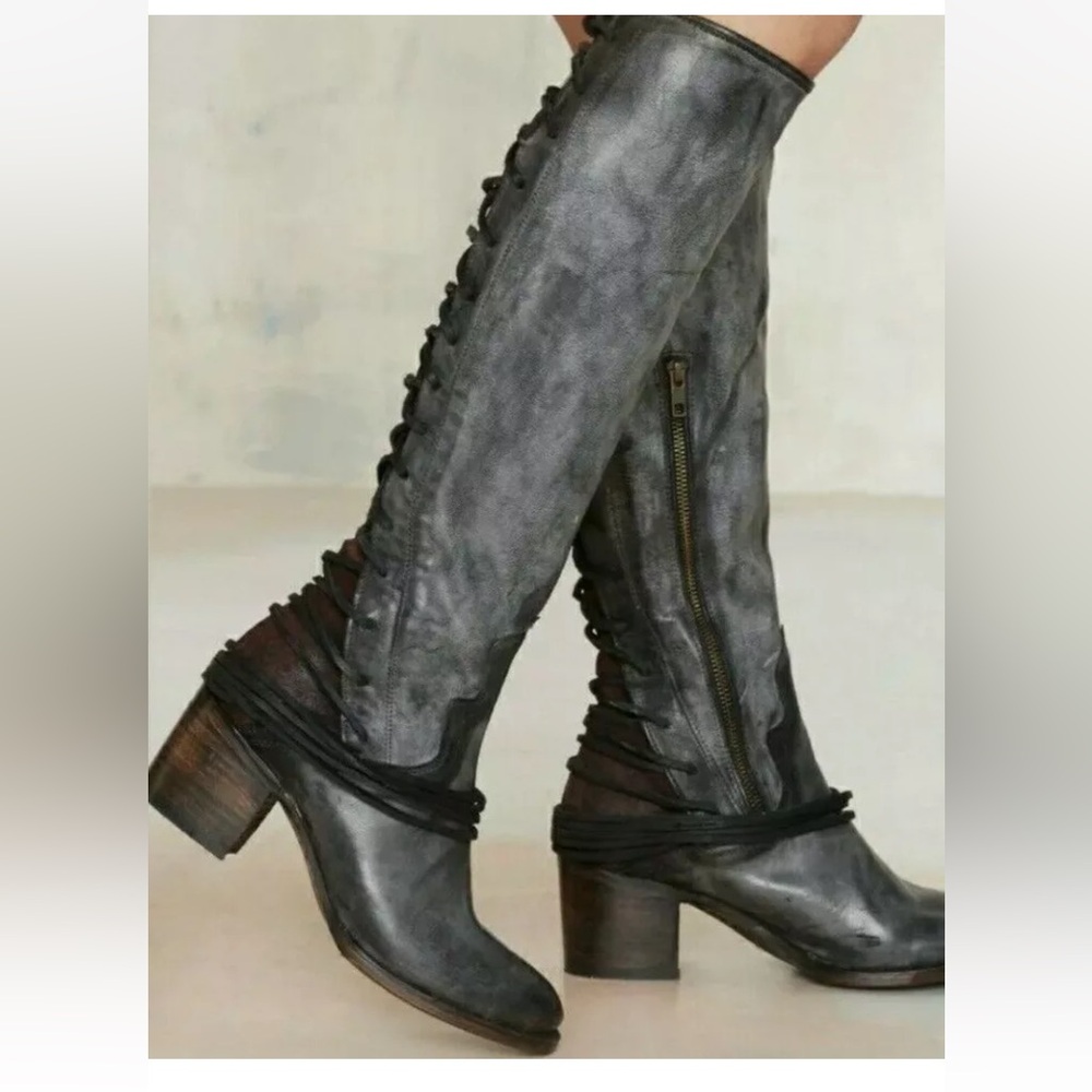 Freebird Charcoal Lace-Up Heeled Boots